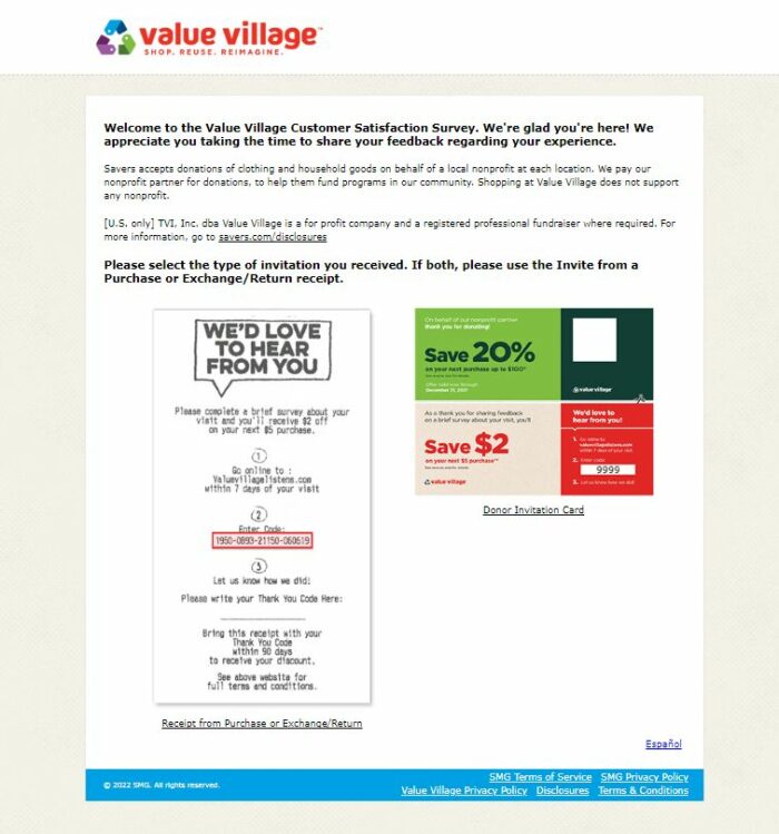 Valuevillagelistens.com - Win $2 OFF - Official Value Village Survey